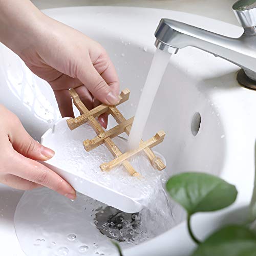 Fufengz Bamboo Wooden Soap Dishes for Bathroom Bar Soap Holder Shower Soap Holder Sink Deck Bathtub Shower Tray (Two Pieces White) - Image 5