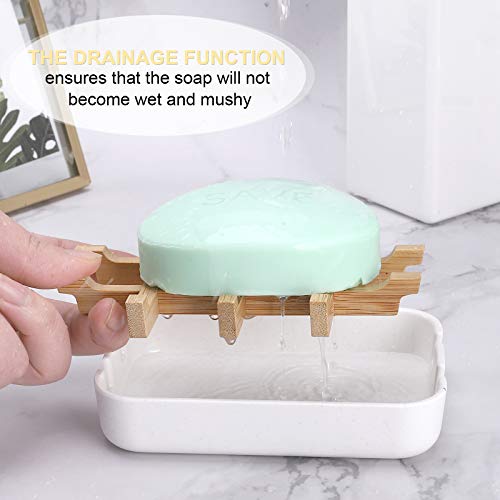 Fufengz Bamboo Wooden Soap Dishes for Bathroom Bar Soap Holder Shower Soap Holder Sink Deck Bathtub Shower Tray (Two Pieces White) - Image 4