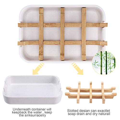 Fufengz Bamboo Wooden Soap Dishes for Bathroom Bar Soap Holder Shower Soap Holder Sink Deck Bathtub Shower Tray (Two Pieces White) - Image 3