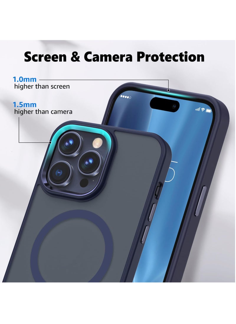 SYOSI - جراب لهاتف iPhone 15 Pro Max متوافق مع Magsafe جراب واقٍ مغناطيسي مقاوم للصدمات مع أزرار معدنية وإطار عدسة رفيع للغاية وخفيف الوزن وملمس آلي عاري بلون أزرق تيتانيوم - Image 1