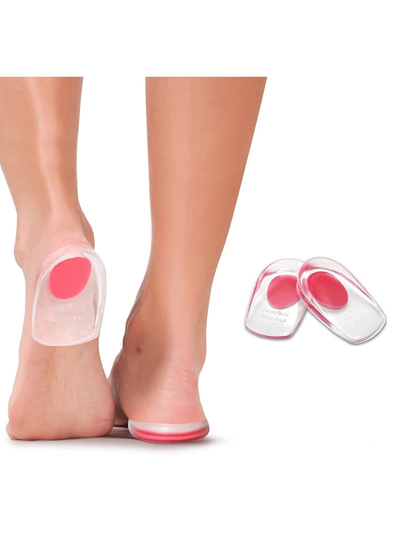 KHAJUL Soft Silicone Increase Heel Support, Gel Heel Cups Plantar Fasciitis Inserts, Silicone Heel Cup Pads for Bone Spurs Pain, Relief Protectors (Clear/Pink) - Image 2