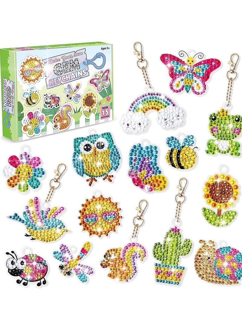 FengSVMA Diamond Art for Kids, 15 Pack Diamond Painting Keychains, DIY Gem 5D Painting Arts and Crafts for Boys Girls Ages 3+ - Image 1