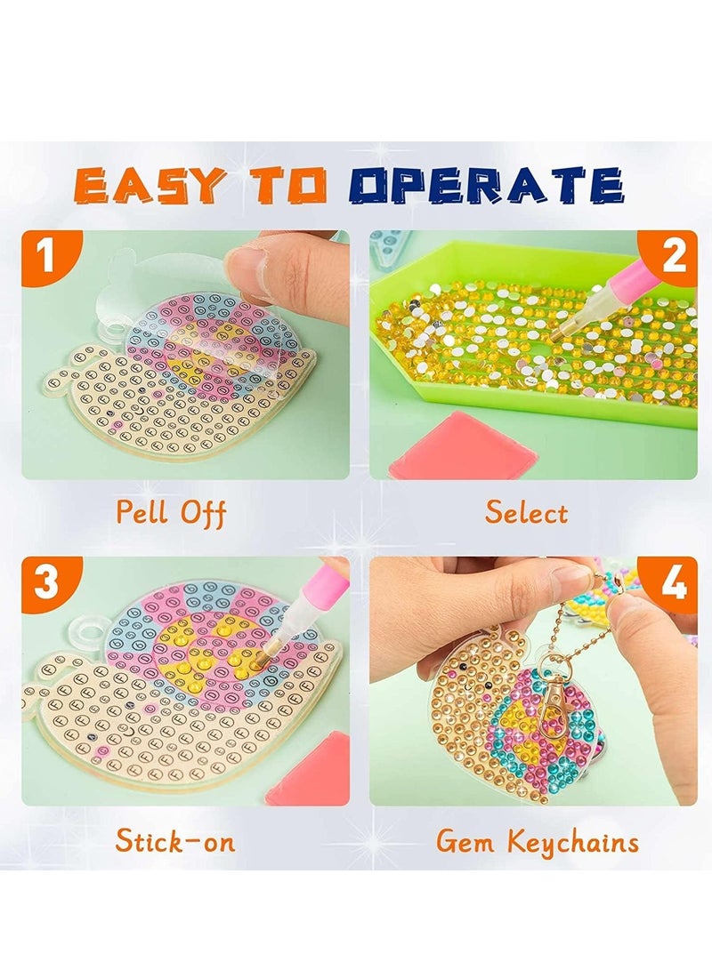 FengSVMA Diamond Art for Kids, 15 Pack Diamond Painting Keychains, DIY Gem 5D Painting Arts and Crafts for Boys Girls Ages 3+ - Image 5