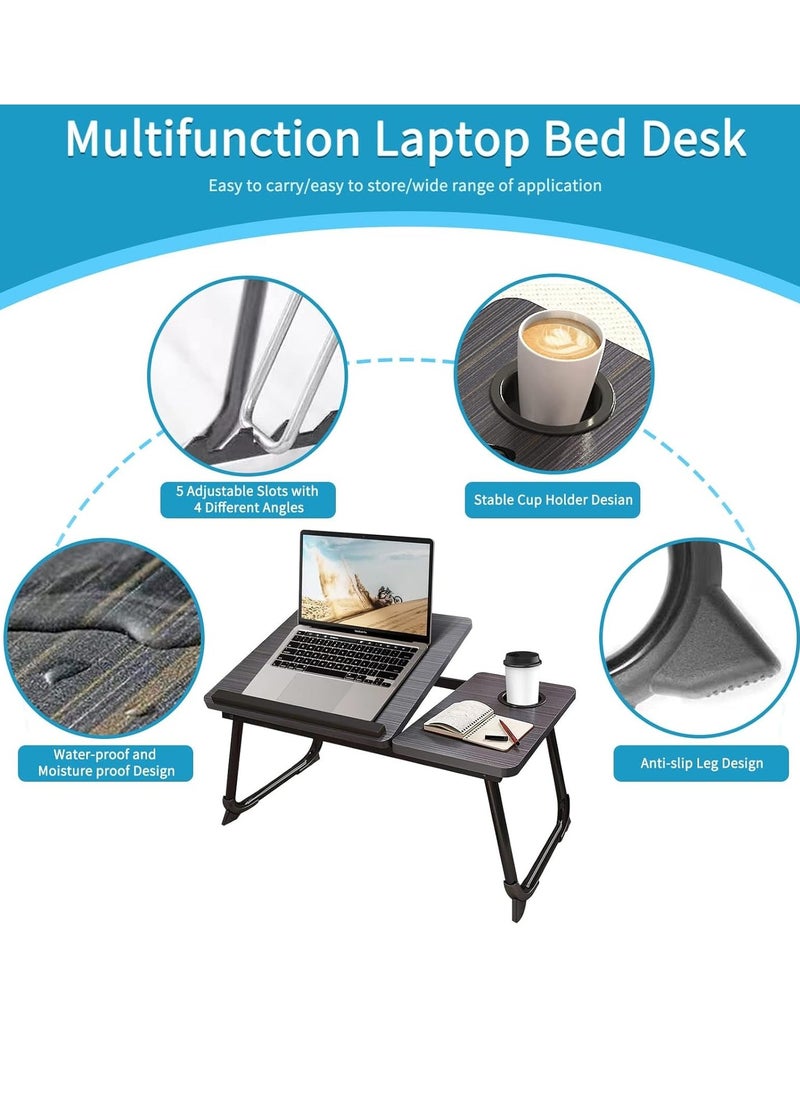 Laptop Bed Tray Desk, Adjustable Folding Laptop Bed Table, Portable Standing Desk, Foldable Lap Tablet Desk with Cup Holder for Bed Couch Sofa Floor, Working, Writing
