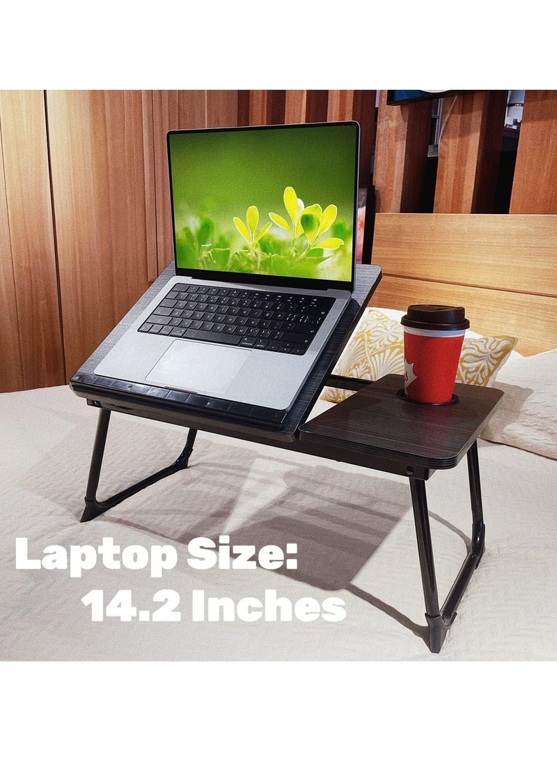 Laptop Bed Tray Desk, Adjustable Folding Laptop Bed Table, Portable Standing Desk, Foldable Lap Tablet Desk with Cup Holder for Bed Couch Sofa Floor, Working, Writing