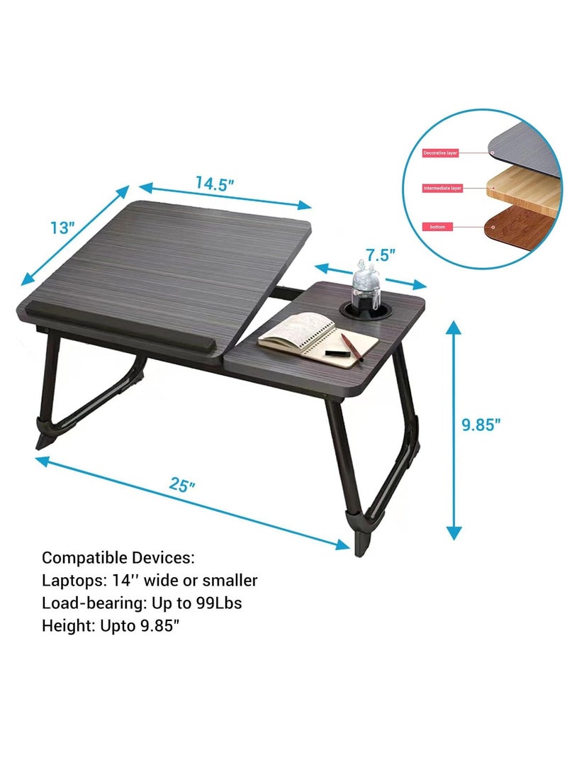 Laptop Bed Tray Desk, Adjustable Folding Laptop Bed Table, Portable Standing Desk, Foldable Lap Tablet Desk with Cup Holder for Bed Couch Sofa Floor, Working, Writing