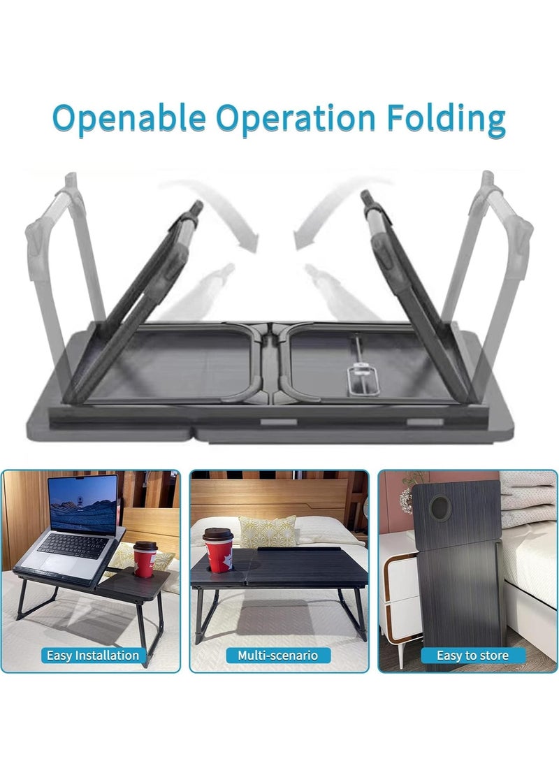 Laptop Bed Tray Desk, Adjustable Folding Laptop Bed Table, Portable Standing Desk, Foldable Lap Tablet Desk with Cup Holder for Bed Couch Sofa Floor, Working, Writing