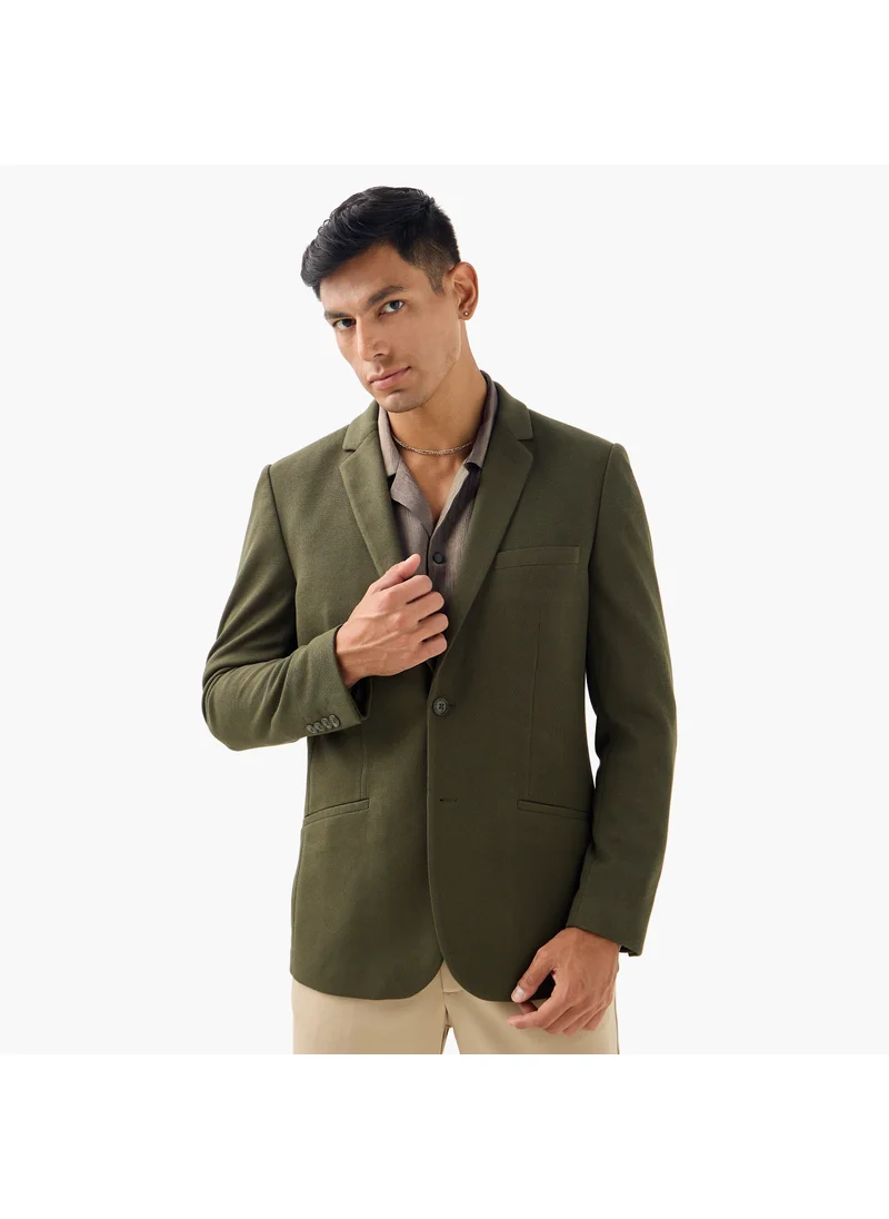 ايكونيك Iconic Textured Blazer with Button Closure and Front Pocket