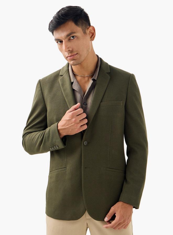 ايكونيك بليزر أنيق بنقشة بارزة وإغلاق بأزرار وجيب أمامي - Image 1