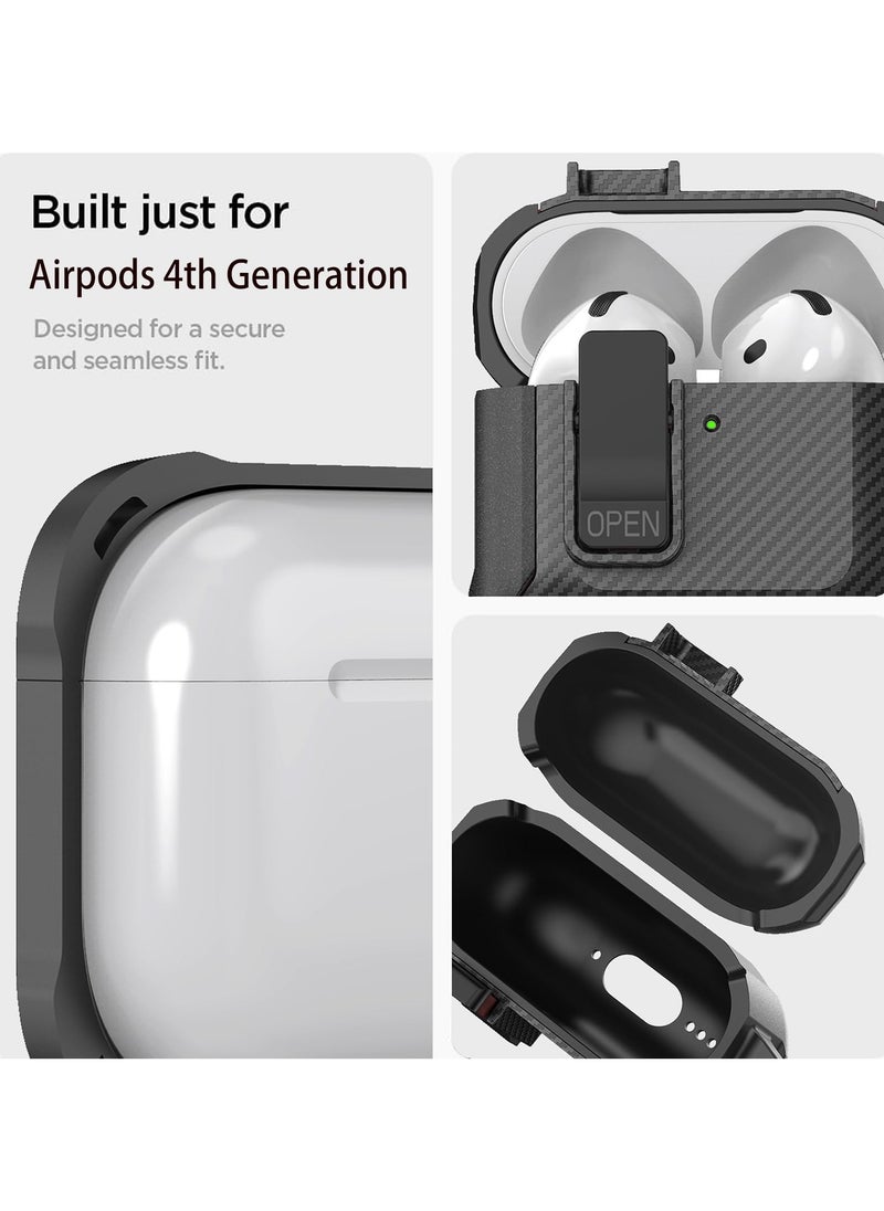 أنيوغرو - غطاء حافظة Airpods 4 مع مجموعة أدوات التنظيف، مادة الكمبيوتر الشخصي مع قفل آمن وغطاء متين لسماعات Airpods الجيل الرابع 2024 غطاء أمامي LED مرئي أسود - Image 1