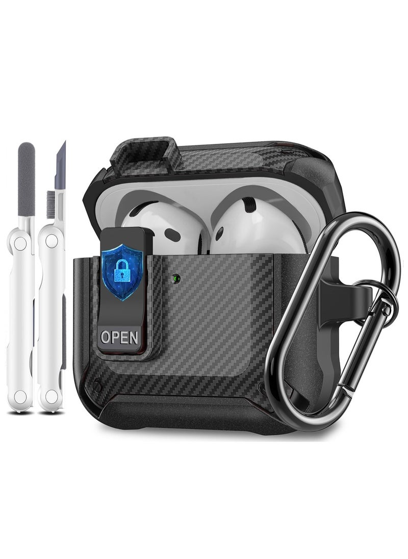 أنيوغرو - غطاء حافظة Airpods 4 مع مجموعة أدوات التنظيف، مادة الكمبيوتر الشخصي مع قفل آمن وغطاء متين لسماعات Airpods الجيل الرابع 2024 غطاء أمامي LED مرئي أسود - Image 1