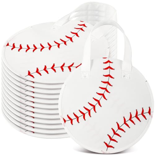 Yeyeplum 12 Pcs Baseball Party Favor Bags 10 × 10 Inch Baseball Gift Bags with Handle Round Non Woven Gift Pouches for Goodie Candy Snacks Sports Themed Birthday Party Supplies - Image 1