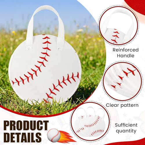 Yeyeplum 12 Pcs Baseball Party Favor Bags 10 × 10 Inch Baseball Gift Bags with Handle Round Non Woven Gift Pouches for Goodie Candy Snacks Sports Themed Birthday Party Supplies - Image 3