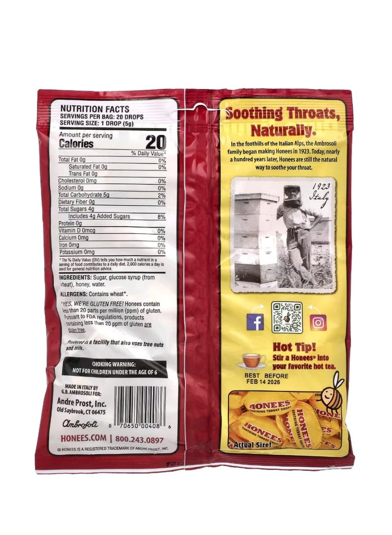 Honees Soothing Throat Drops Honey 20 King Size Drops 3.5 oz (100 g) - Image 2