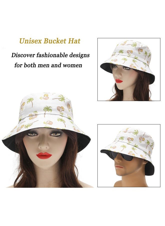 ZLYC Unisex Cute Print Bucket Hat Summer Travel Fisherman Cap for Women Men Teens (Coconut White)  - Image 2