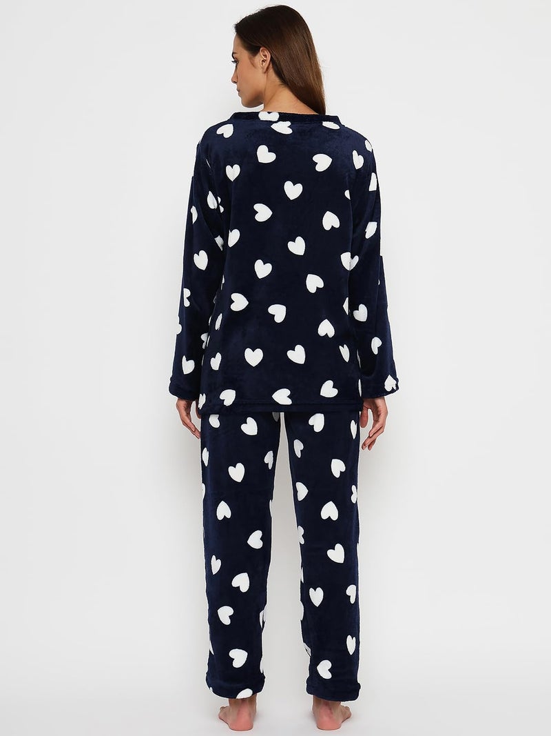 CAMEY Wool Blend Women's Printed Full Sleeve Round Neck Top and Pajama Pants with Pockets (Navy, S) - Image 5