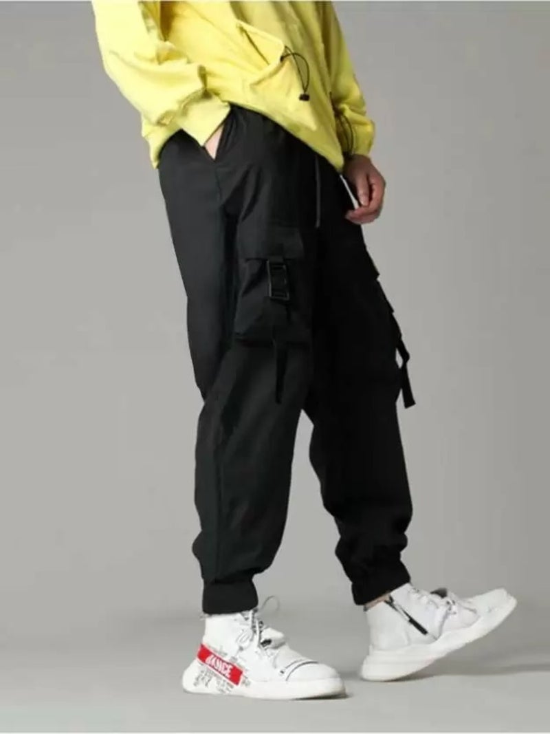 Maniac Solid Mens Black Loose Fit Polyester Cargo Trackpant - Image 3