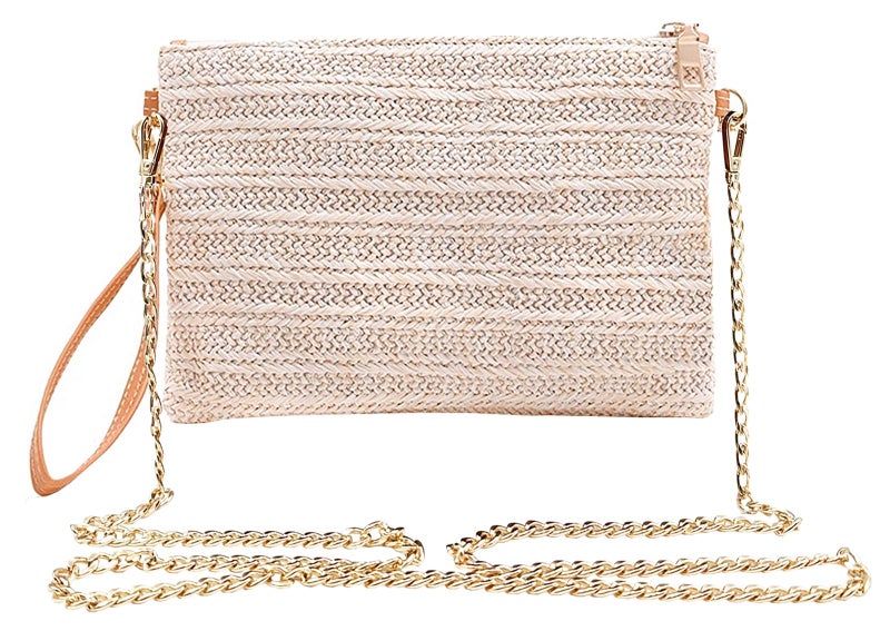 Beurlike Straw Clutch Purses for Women Beach Wristlet Wallet Small Cross body bag for Girls(Beige) - Image 1