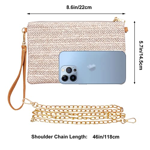 Beurlike Straw Clutch Purses for Women Beach Wristlet Wallet Small Cross body bag for Girls(Beige) - Image 2