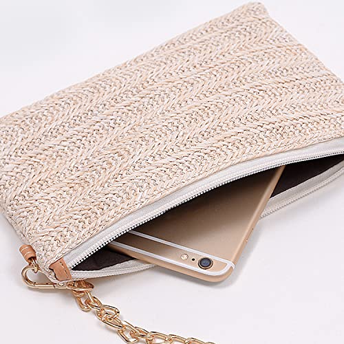 Beurlike Straw Clutch Purses for Women Beach Wristlet Wallet Small Cross body bag for Girls(Beige) - Image 5
