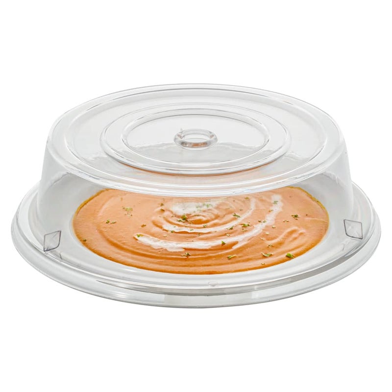 Restaurantware Cater Tek 10.2 Inch Polycarbonate Plate Cover 1 Shatterproof Dish Cover - Dishwashable Endures Up To 210F Clear Plastic Splatter Cover With Finger Hole For 10-Inch Plates - Image 1