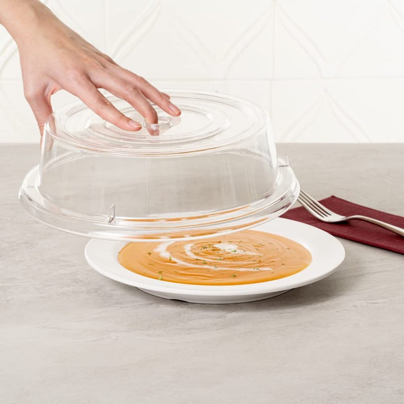 Restaurantware Cater Tek 10.2 Inch Polycarbonate Plate Cover 1 Shatterproof Dish Cover - Dishwashable Endures Up To 210F Clear Plastic Splatter Cover With Finger Hole For 10-Inch Plates - Image 5