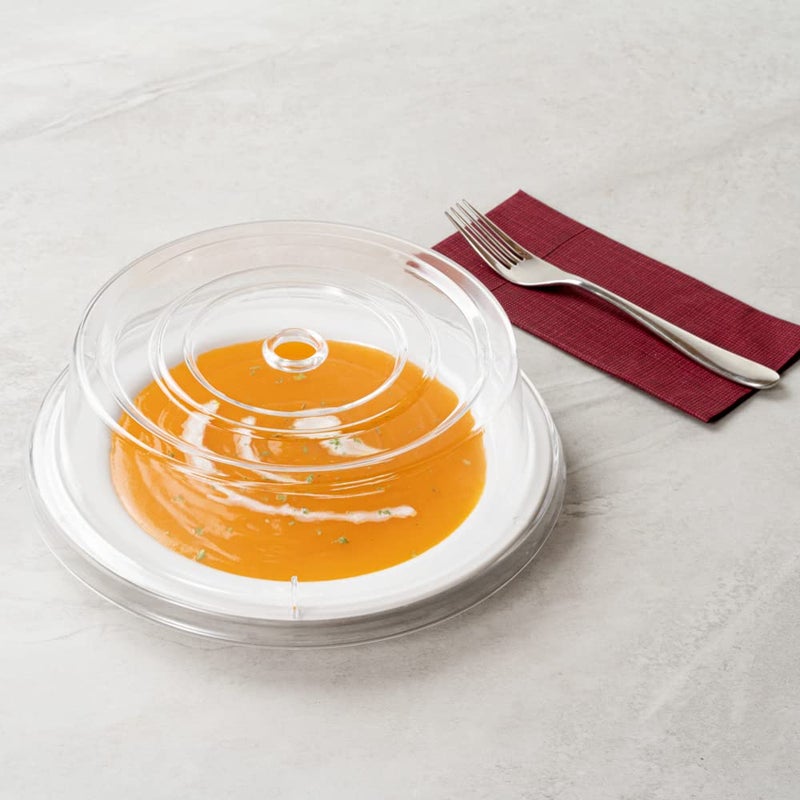 Restaurantware Cater Tek 10.2 Inch Polycarbonate Plate Cover 1 Shatterproof Dish Cover - Dishwashable Endures Up To 210F Clear Plastic Splatter Cover With Finger Hole For 10-Inch Plates - Image 3