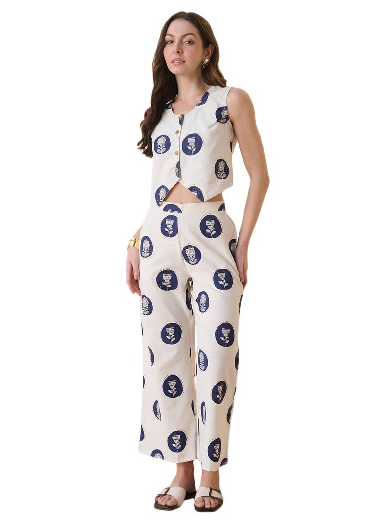 Stylum Women's Cotton Flex Botanical Printed Kurti Pant Set - Image 1
