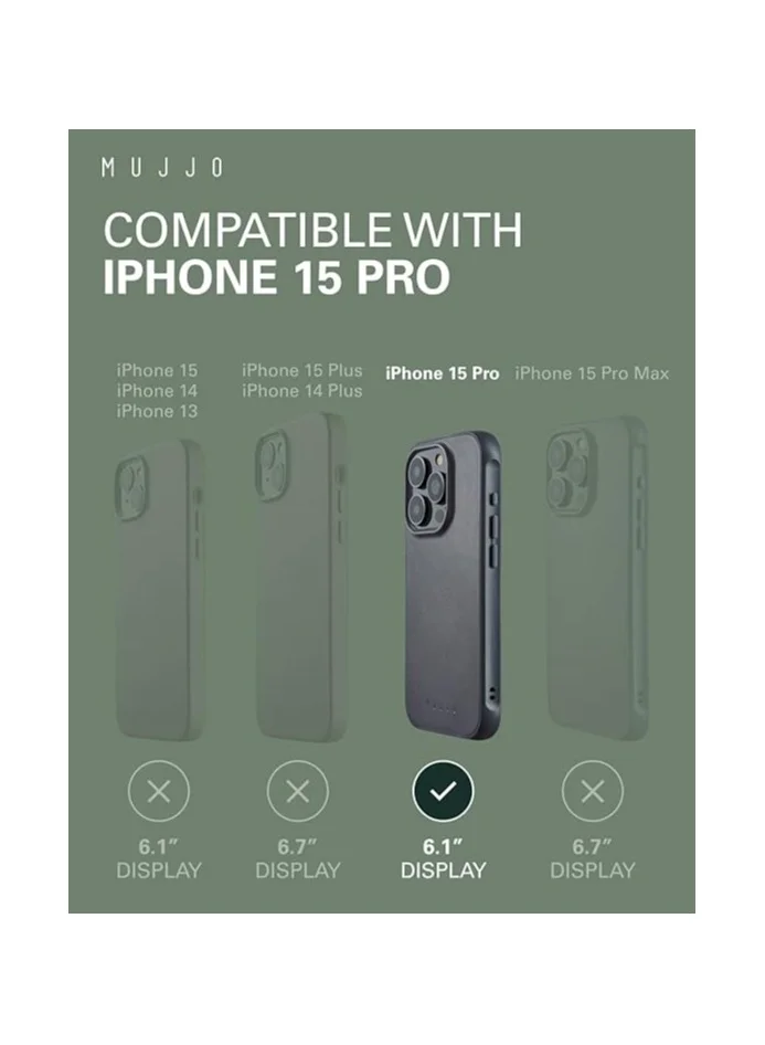 Mujjo Mujjo Leather Case for iPhone 15 Pro - Leather Case, MagSafe Compatible, Premium European Leather, Slim & Stylish Profile, Enhanced Phone & Camera Lens Protection, Recycled Materials (Steel Blue)