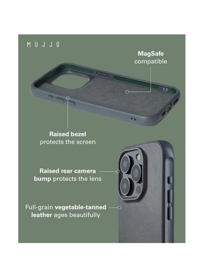 Mujjo Mujjo Leather Case for iPhone 15 Pro - Leather Case, MagSafe Compatible, Premium European Leather, Slim & Stylish Profile, Enhanced Phone & Camera Lens Protection, Recycled Materials (Steel Blue)