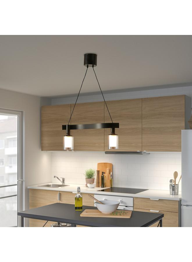 erorex Pendant Lamp With Light Bulb, Wave Shaped Black/Cylinder Striped - Image 2