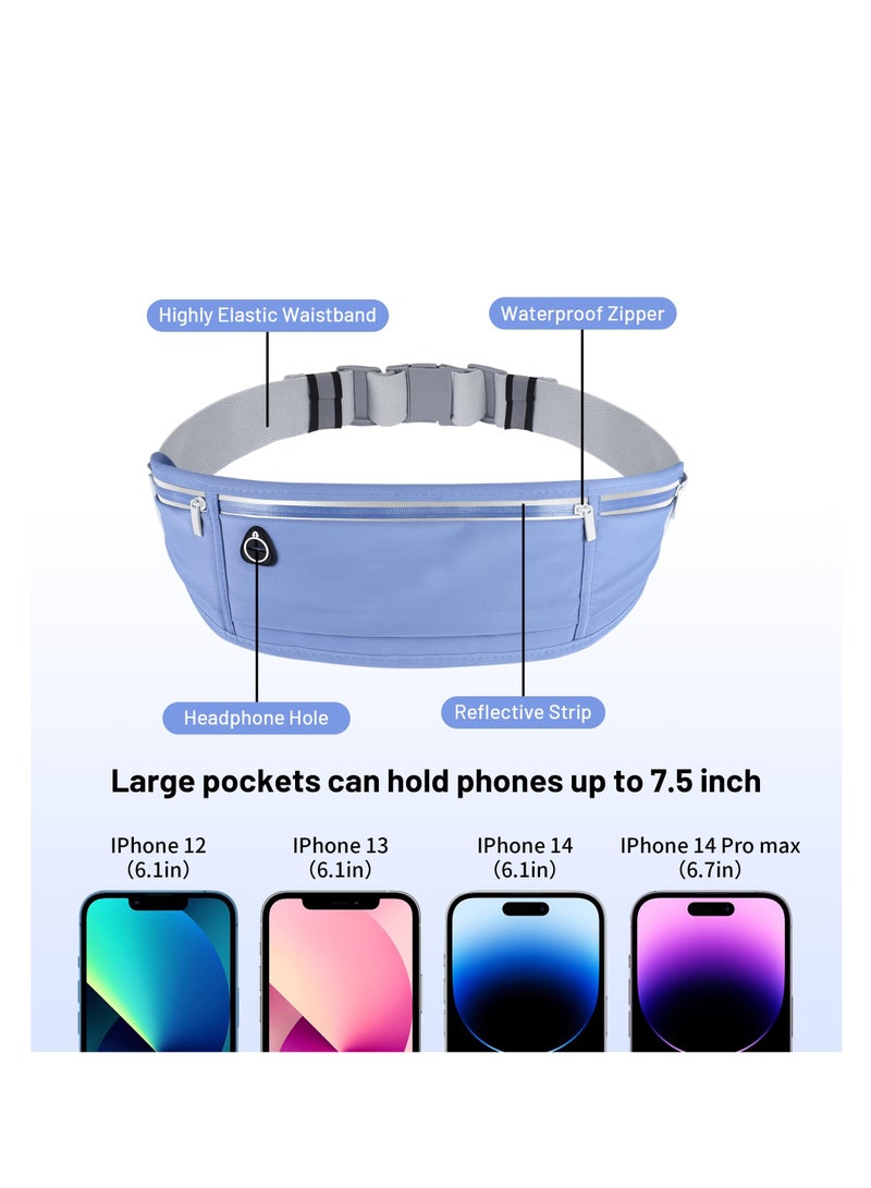 SYOSI Slim Running Belt for Phone, Workout Fanny Pack for Women Men, Large Capacity Runner Waist Bag with 3 Pouches, No Bounce Running Pouch for Walking, Cycling, Walking, Gym (Pale Blue)  - Image 4