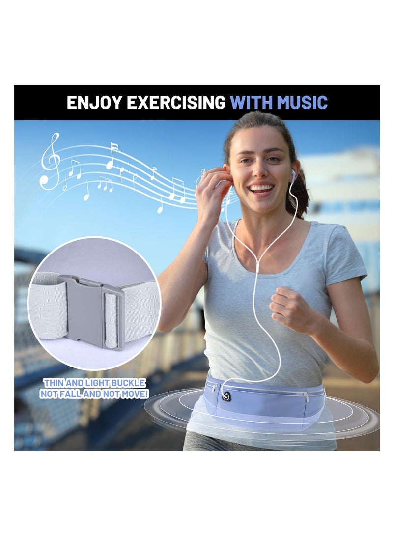 SYOSI Slim Running Belt for Phone, Workout Fanny Pack for Women Men, Large Capacity Runner Waist Bag with 3 Pouches, No Bounce Running Pouch for Walking, Cycling, Walking, Gym (Pale Blue)  - Image 5