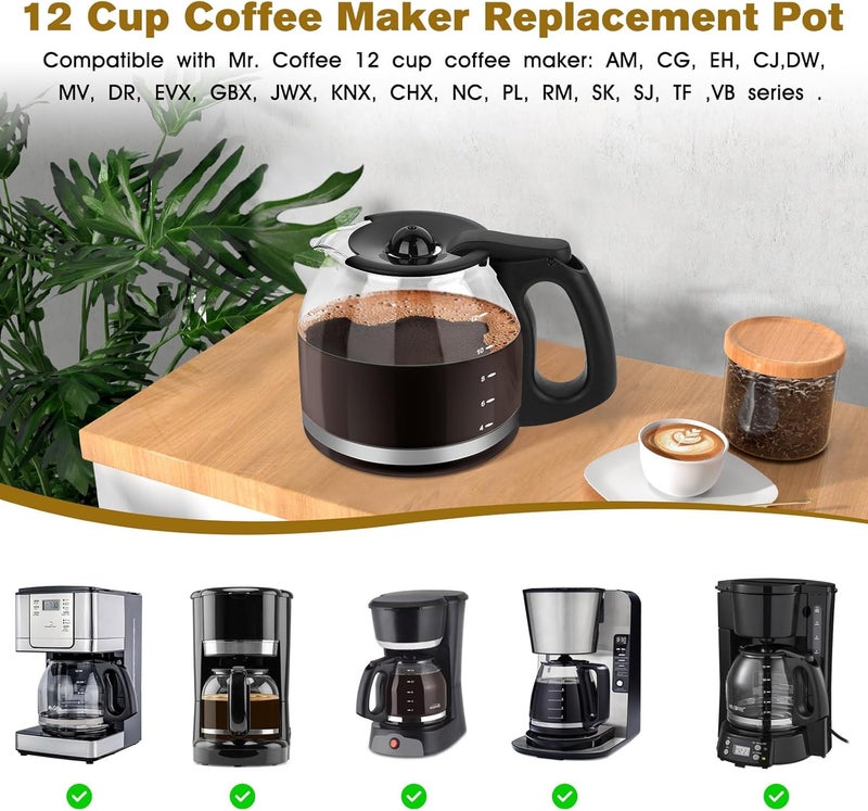 JIOTAR 12-Cup CoffeeMaker Pot Replacement 12 Cup Coffee Maker PLD12-RB,PLD12-NP,PLD12 Series FOR Maker AM CG CJ DR EH GBX PL RM SK SJ TF Series -Black Handle - Image 2
