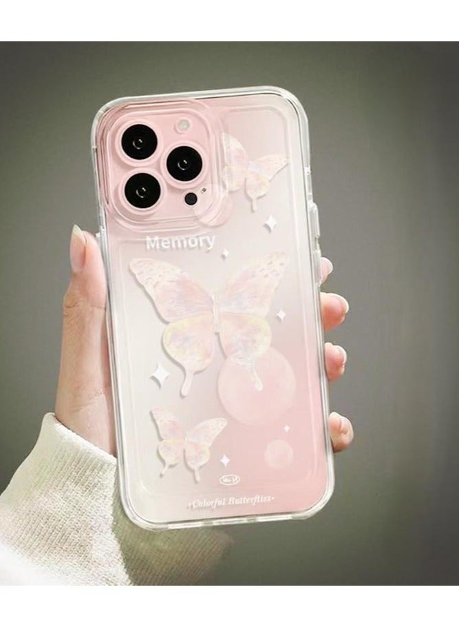 جراب بتصميم فراشة شفاف لهاتف iPhone 16 Pro Max - مقاوم للصدمات ، مضاد للخدش ، مقاوم للسقوط