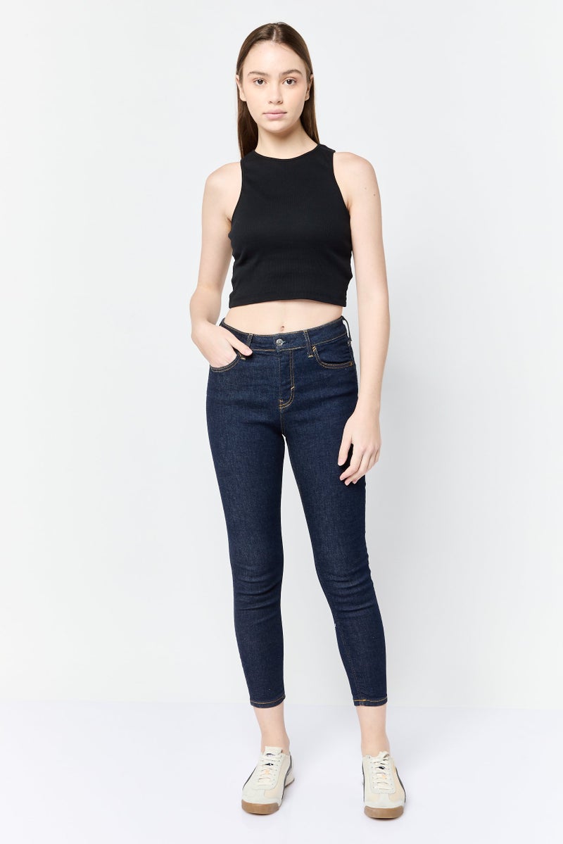 ESPRIT جينز نسائي ضيق عالي الخصر بقصة مستقيمة بدون مرونة، كحلي - Image 2