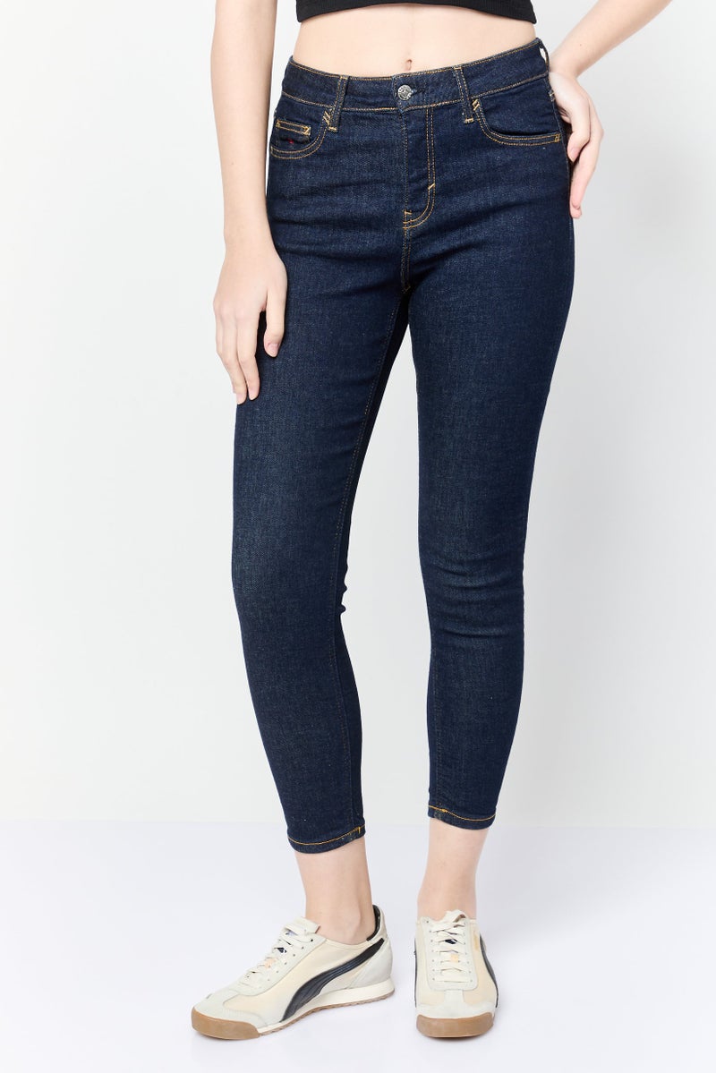 ESPRIT جينز نسائي ضيق عالي الخصر بقصة مستقيمة بدون مرونة، كحلي - Image 1