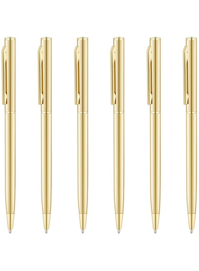 Unibene 6 Pack Gold Slim Ballpoint Pens Black Ink Medium Point(1 Mm), Nice Gift For Wedding Business Office Students Teachers Christmas - Image 1