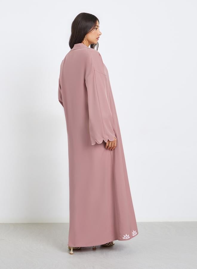 Styli Women Pink Embroidered Printed Hem Abaya - Image 5