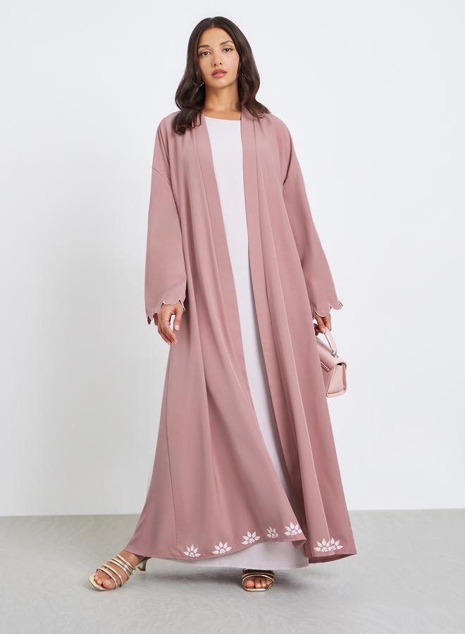 Styli Women Pink Embroidered Printed Hem Abaya - Image 1