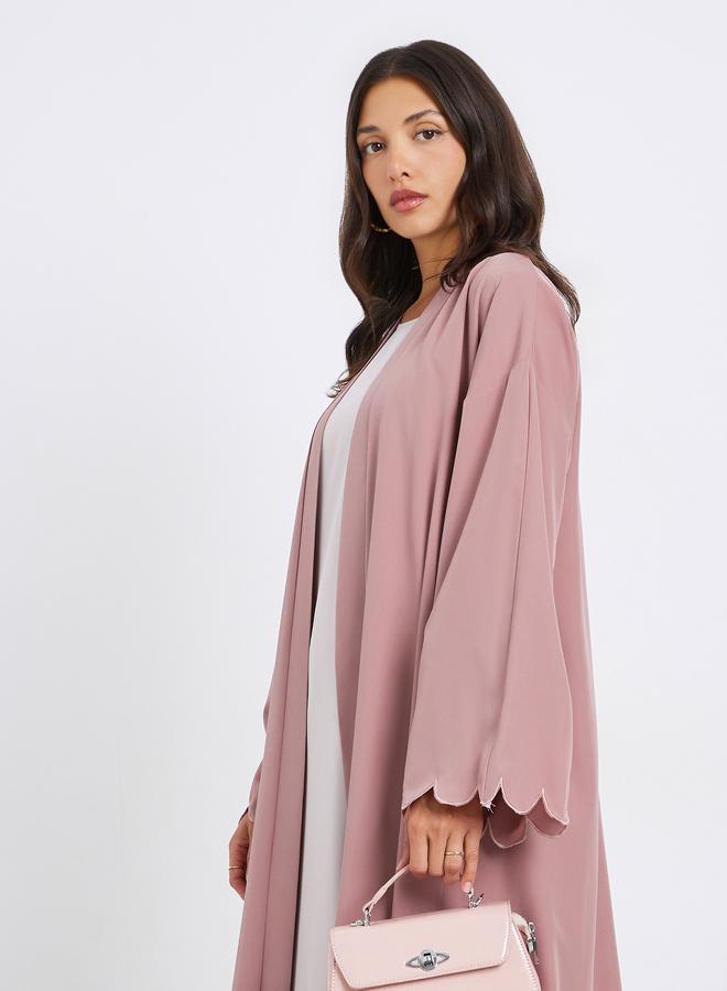 Styli Women Pink Embroidered Printed Hem Abaya - Image 3