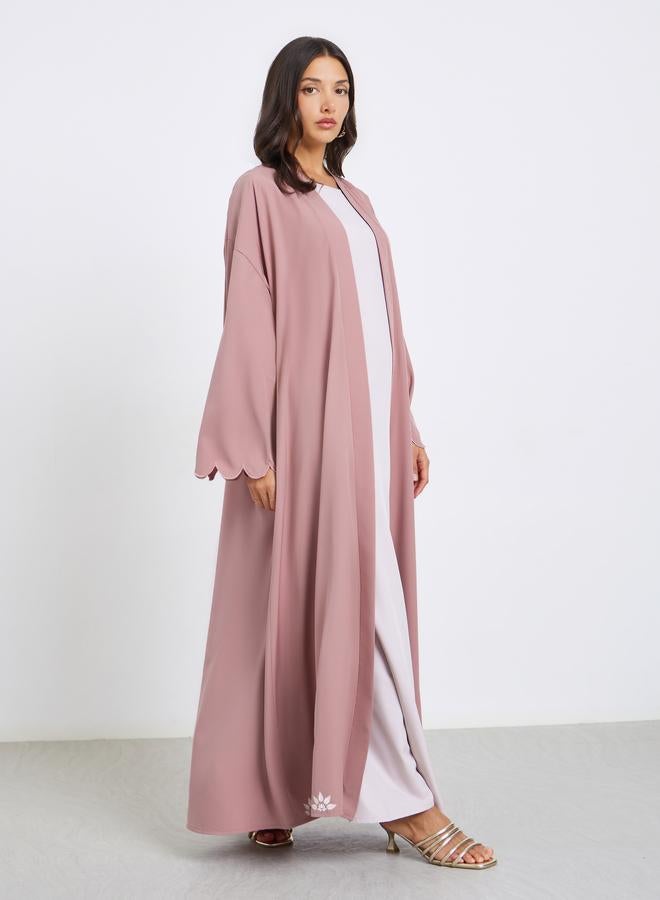 Styli Women Pink Embroidered Printed Hem Abaya - Image 2