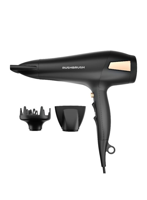 D2 PRO Professional Hair Dryer, 2500W, Ionic Technology, 3 Heat Settings, Black, with Concentrator Nozzle