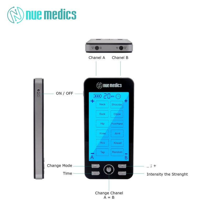 NueMedics Tens Unit Machine Pulse Massager for Pain Relief, 24 Massage Modes, Rechargeable Muscle Stimulator Device with 10 Pads - Image 5