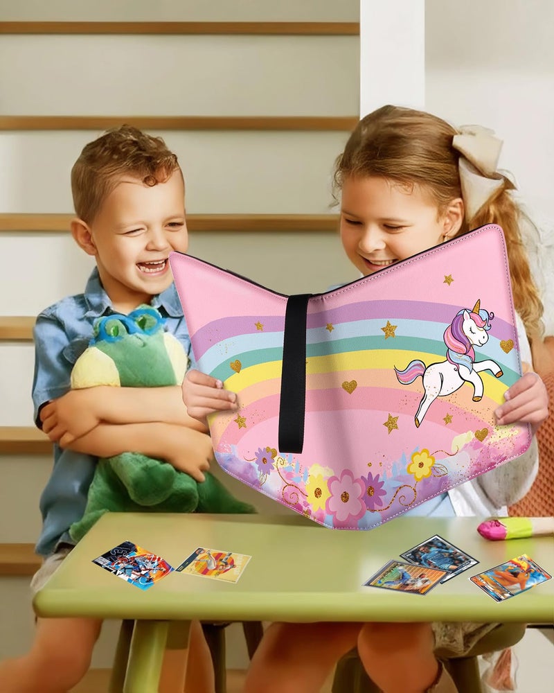 Lotadilo For 9 Pocket Card Binder Large Capacity For 900 Cards - Trading Card Collection Album Folder Double Sided Pocket With Zipper Rainbow Design For Girls Girly Teens For Sports Cards Game Cards - Image 5