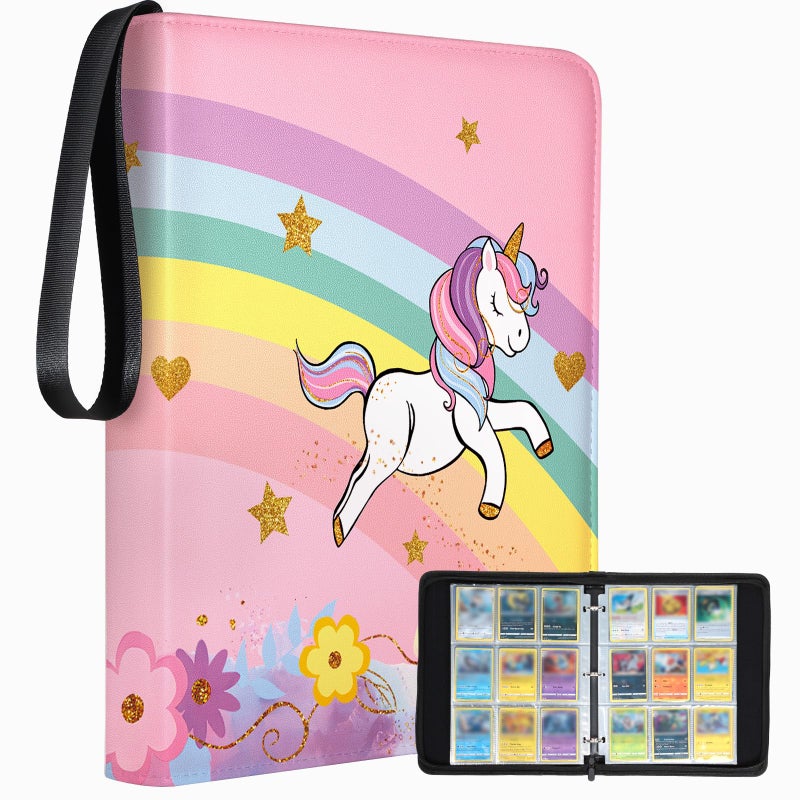 Lotadilo For 9 Pocket Card Binder Large Capacity For 900 Cards - Trading Card Collection Album Folder Double Sided Pocket With Zipper Rainbow Design For Girls Girly Teens For Sports Cards Game Cards - Image 1