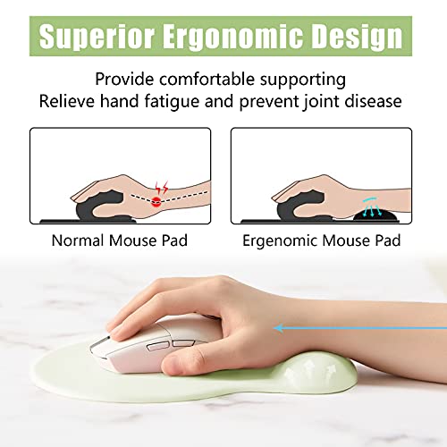 Hsurbtra Ergonomic Mouse Pad with Wrist Rest Support, Gel Mouse Pads with Non-Slip PU Base, Pain Relief Memory Foam Computer Mat, Cute Office Supplies Desk Decro Accessories, Lake Green - Image 2