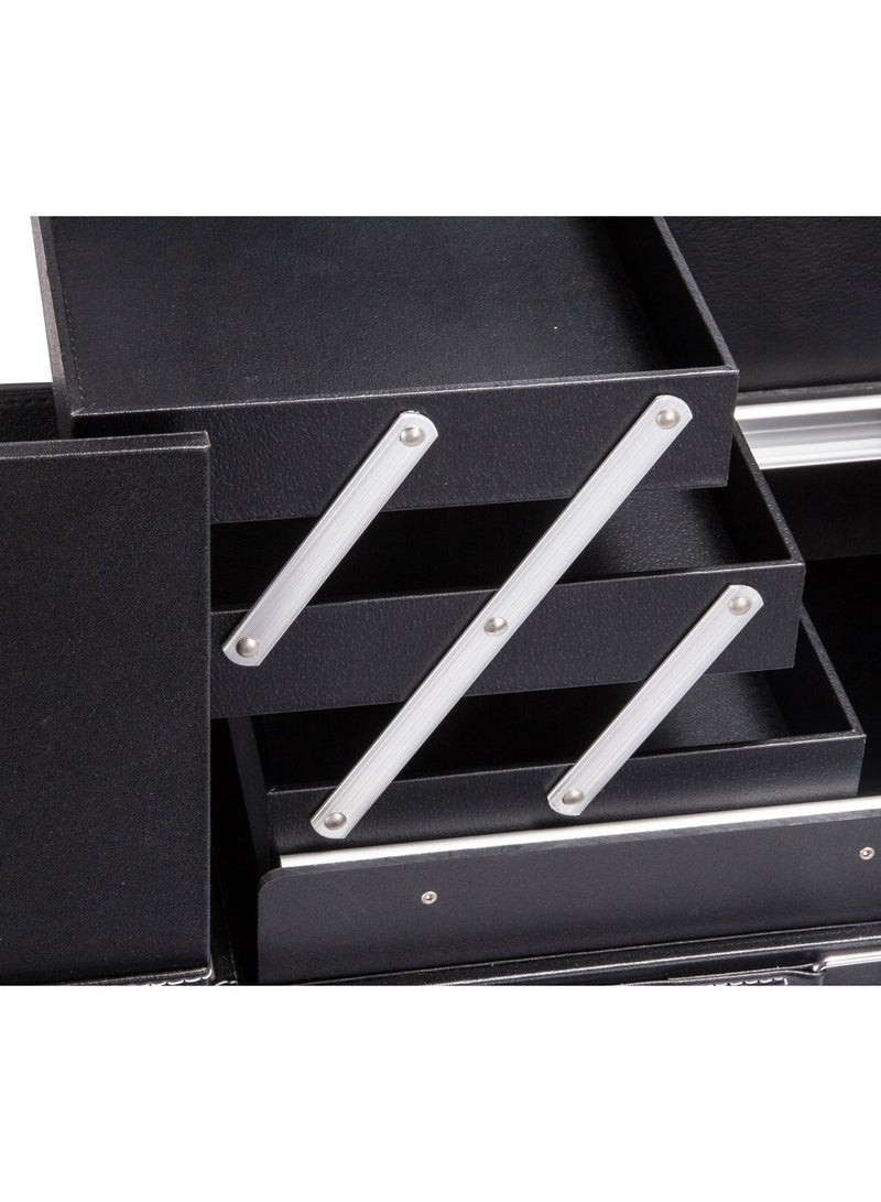 صن رايز حقيبة صن رايز بروفيشنال 4 عجلات متدحرجة للمكياج ومستحضرات التجميل ، أسود - Image 3