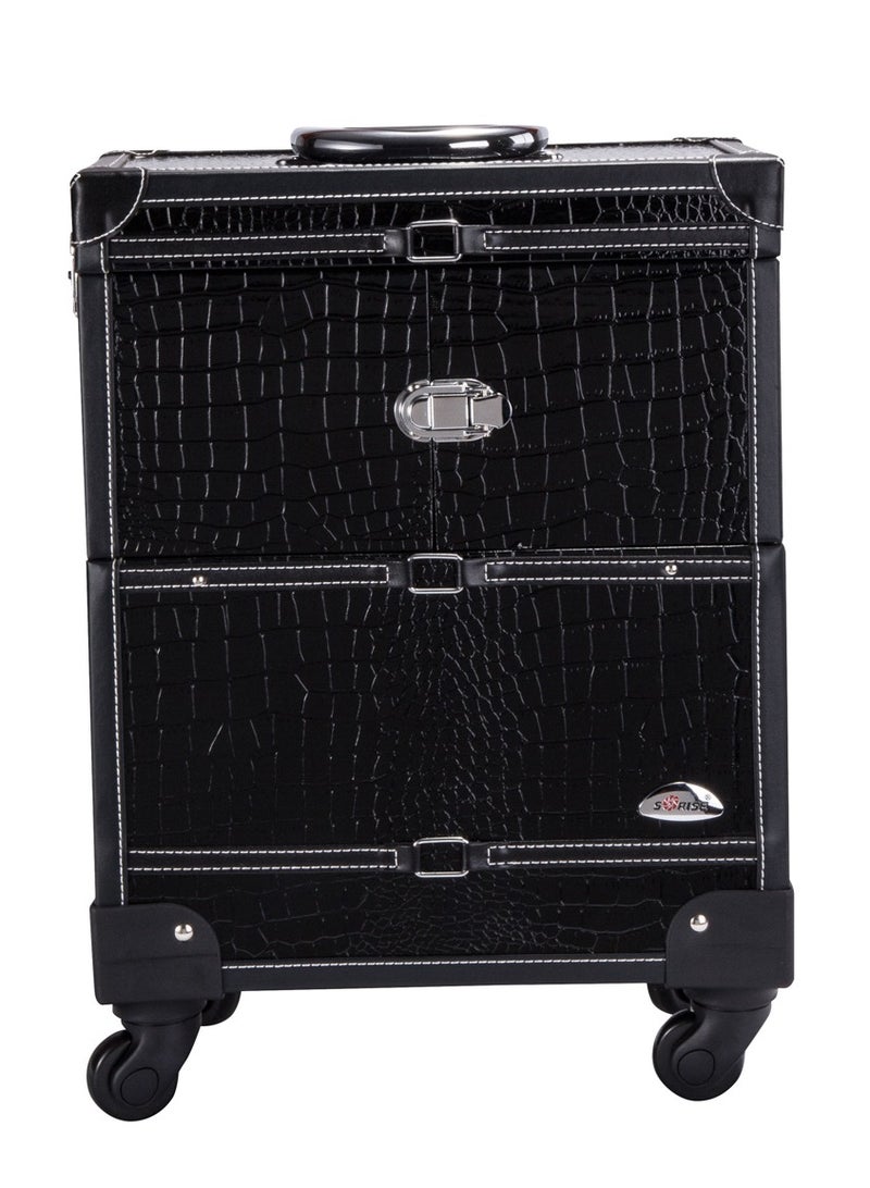 صن رايز حقيبة صن رايز بروفيشنال 4 عجلات متدحرجة للمكياج ومستحضرات التجميل ، أسود - Image 5