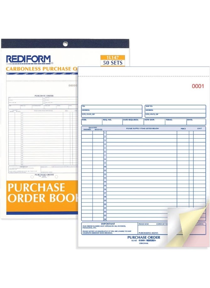 Rediform - Rediform 1L147 Purchase Order Book, 8 1/2 x 11, Letter, Three-Part Carbonless, 50 Sets/Book - Image 1